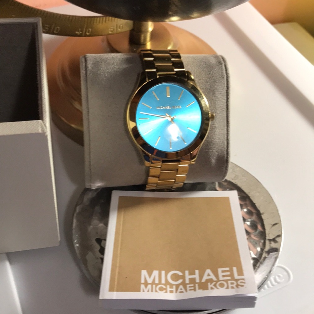 Michael Kors Gold Tone Blue Face Watch